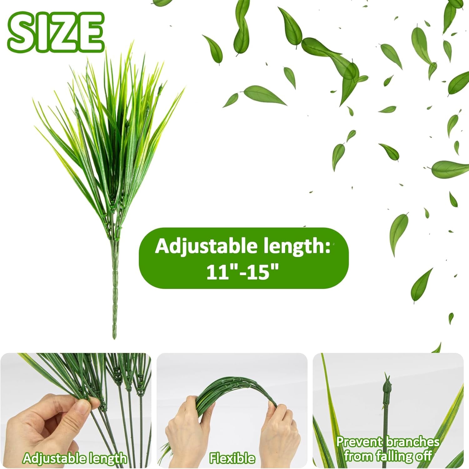 10 Artificial Grass Plant Outdoors - Faux Fake Wheat Grass Decor UV Resistant Outdoor Plants Plastic outside Weed Plant Artificial Greenery for Porch Decorative