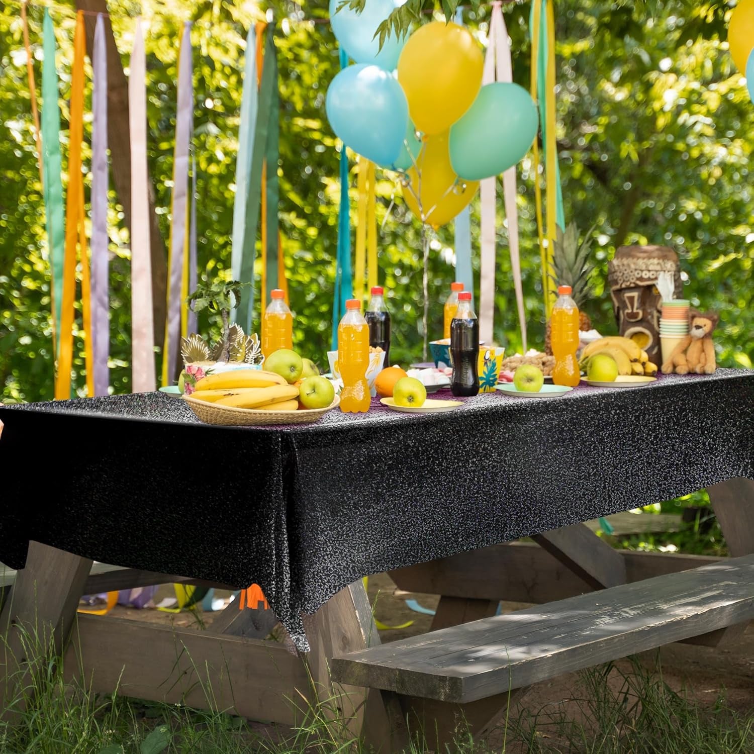 1 Pcs Black Holographic Laser Tablecloth Galaxy Space Table Cloth 40 * 108 Inch Shimmer Star Tablecover for Halloween Birthday Graduation Neon Party Supplies Disposable Plastic Foil Table Decor