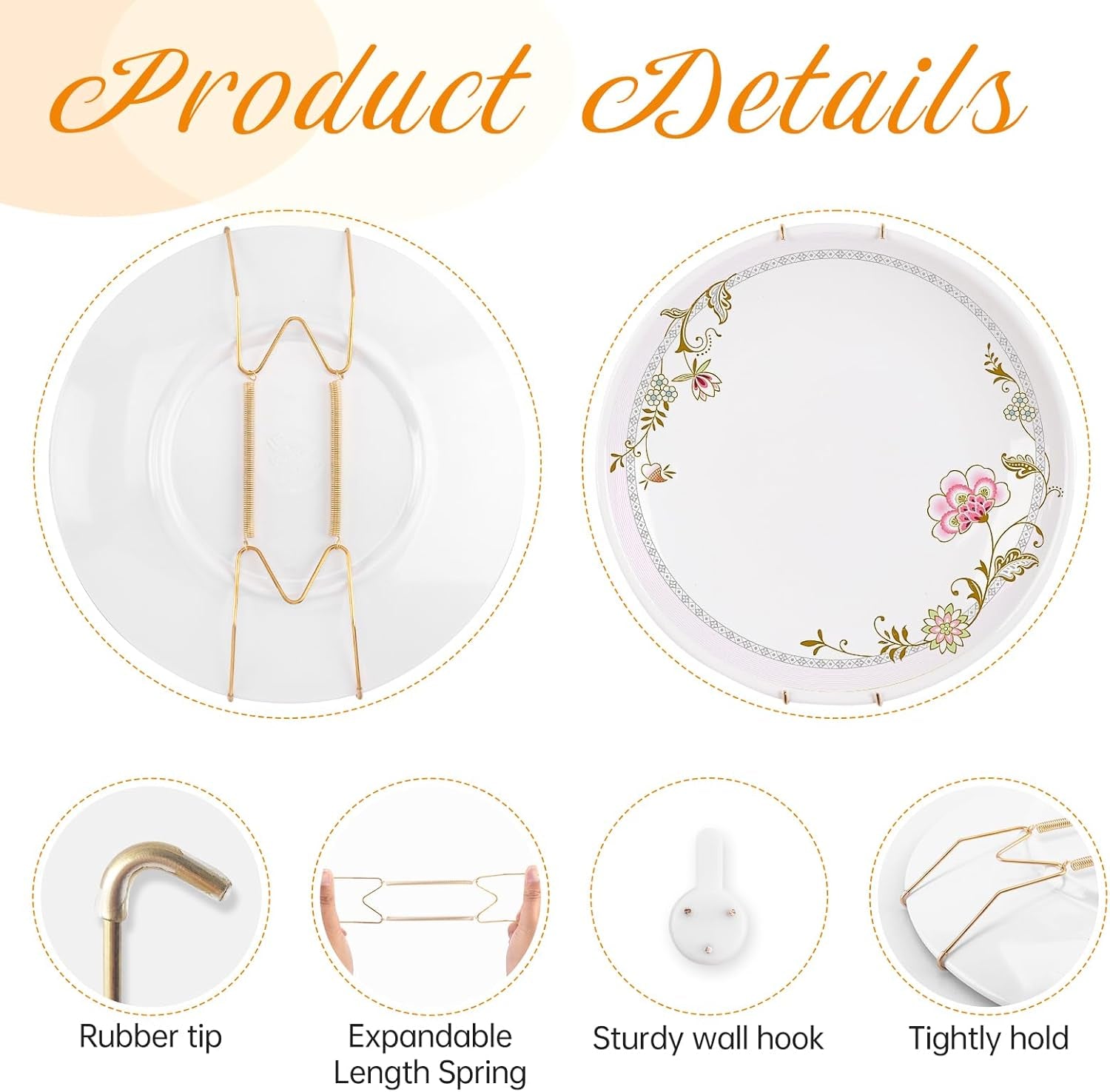 2 Pack Plate Hangers for the Wall, Suitable for 6-8 Inch Decorative Plate, Stainless Steel Invisible Heavy Duty Wire Plate Holder with Wall Hooks, Plate Hangers for Displaying Plates