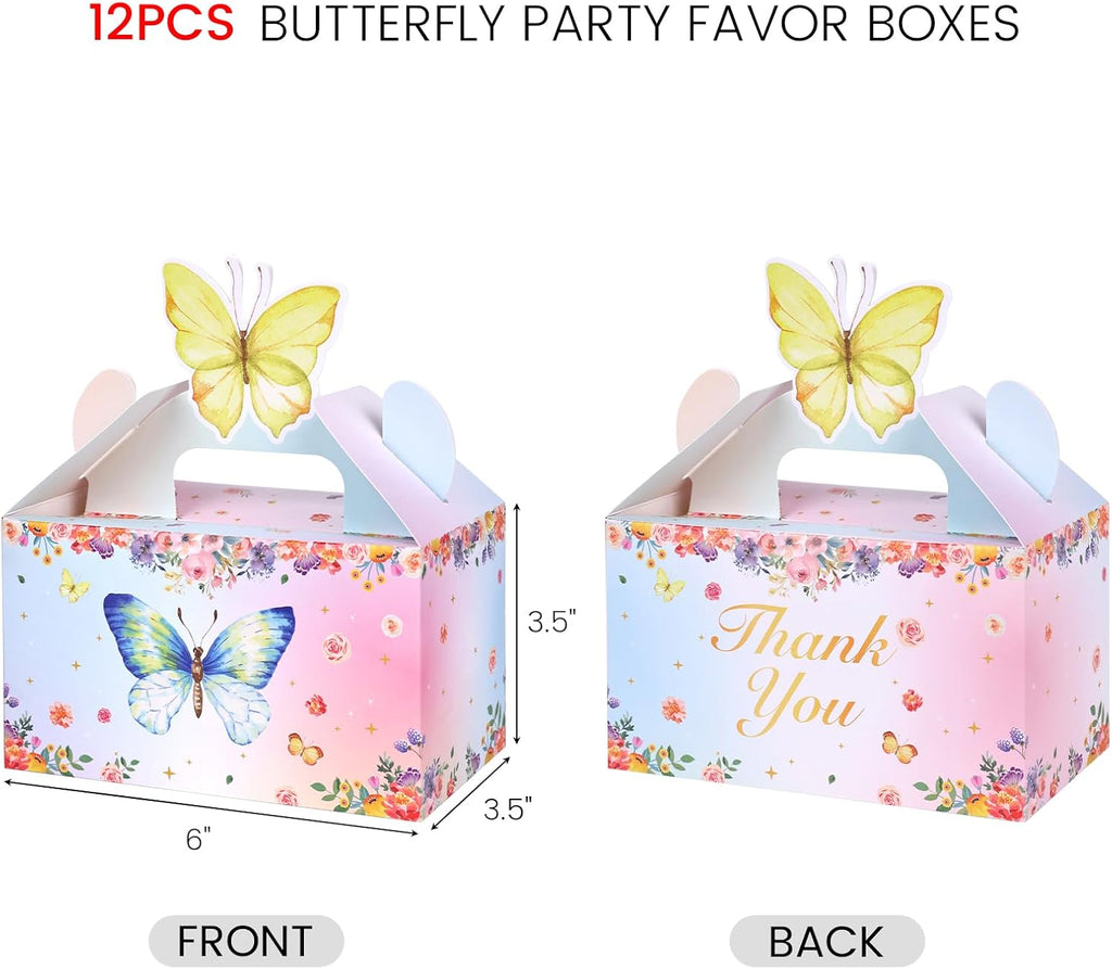 12PCS Butterfly Party Favor Boxes, Goodie Gable Treat Box Paper Candy Containers for Birthday Baby Shower Wedding Party