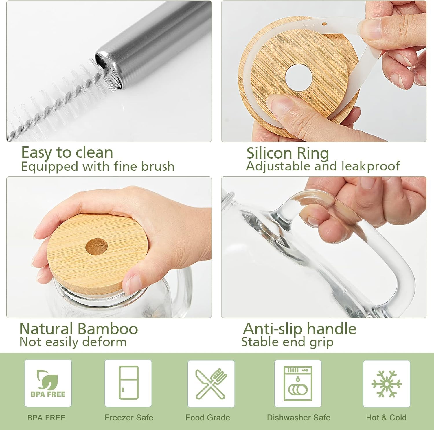 2 Pack 24Oz Mason Jar Cups with Lids and Straws, Mason Jars with Handle, Mason Jar Drinking Glasses with Lid and Straw, Mason Jar Mugs