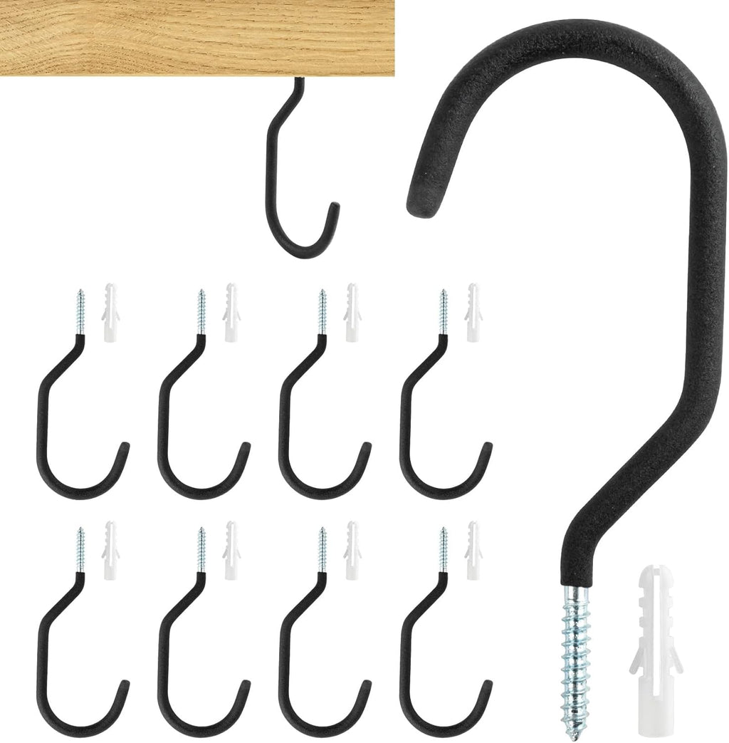 10 Heavy Duty Wall Mount Storage J Hooks - Bicycle & Ladder Hangers, Garden Yard Tools Organizer