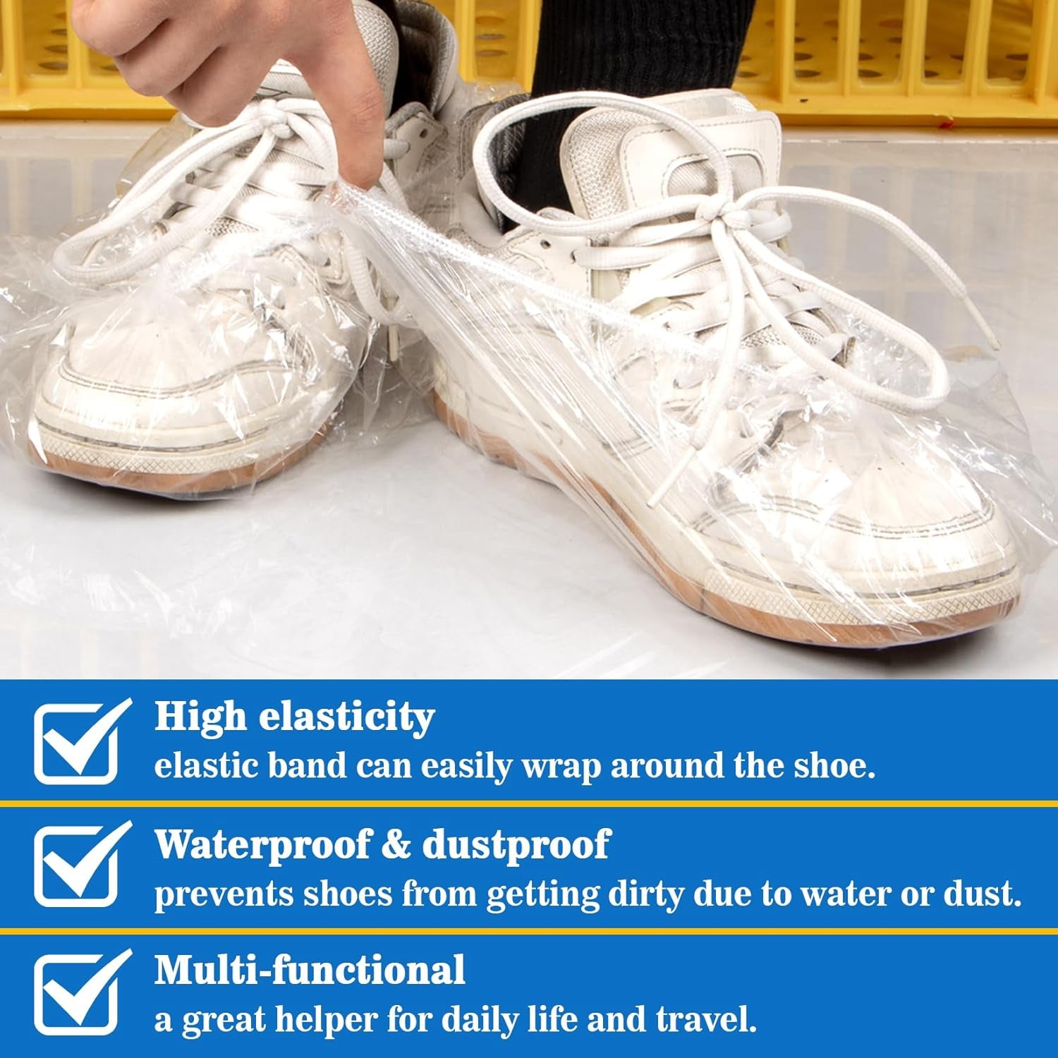 100Pcs(50Prs) Shoe Covers Disposable - Portable Size save Space for Rainy Days Waterproof Booties Covers Plastic Rain Shoe Protector Foot Covers Indoors Reusable Women Men Shoe Bags for Travel