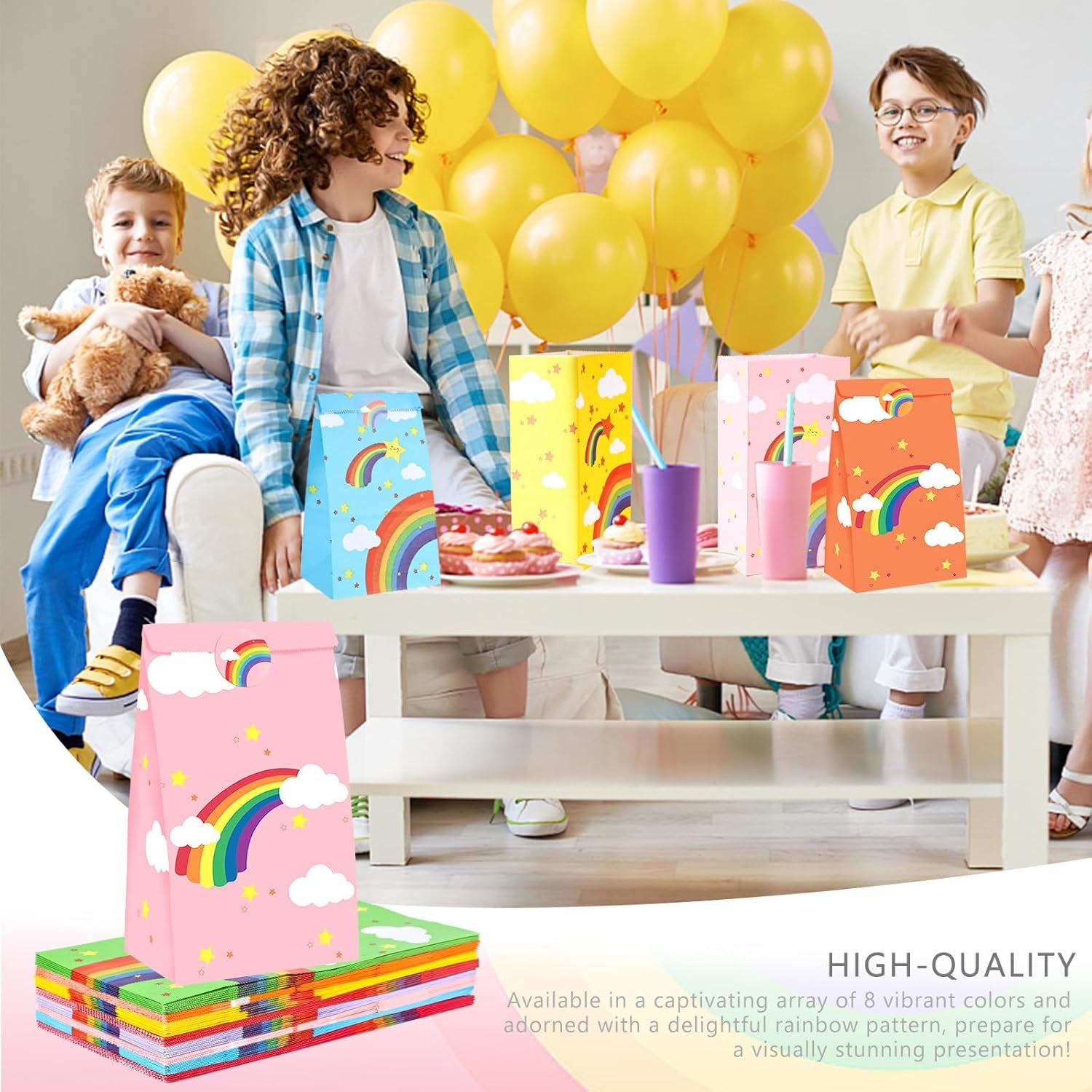 24PCS Rainbow Party Favor Bags, Small Gift Bags with Stickers for Birthday, Baby Shower, Party Supplies