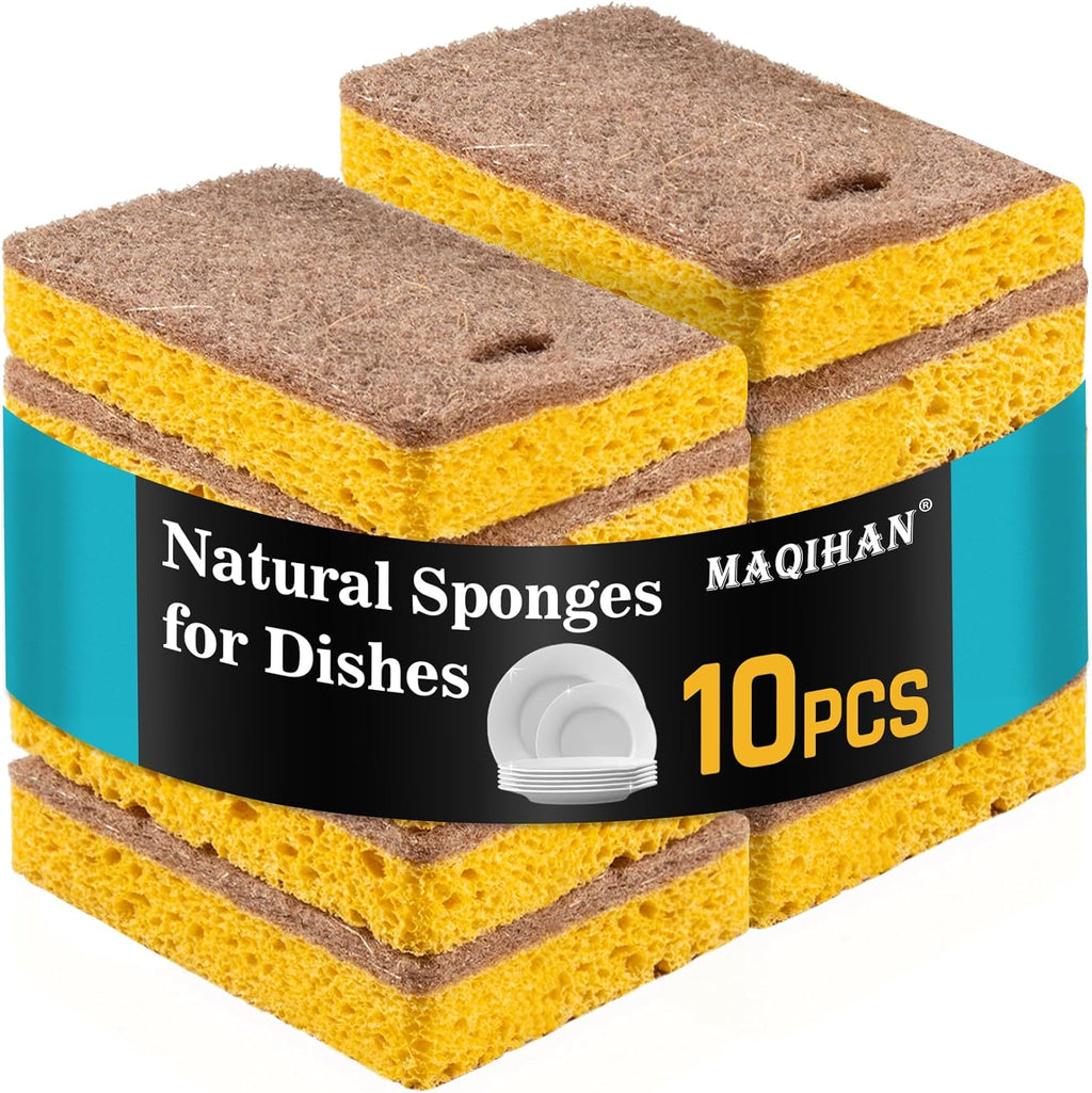 10PCS Natural Sponges for Dishes - Biodegradable Sponges Kitchen Eco Friendly Dish Sponge Non-Scratch Sponges for Cleaning Kitchen
