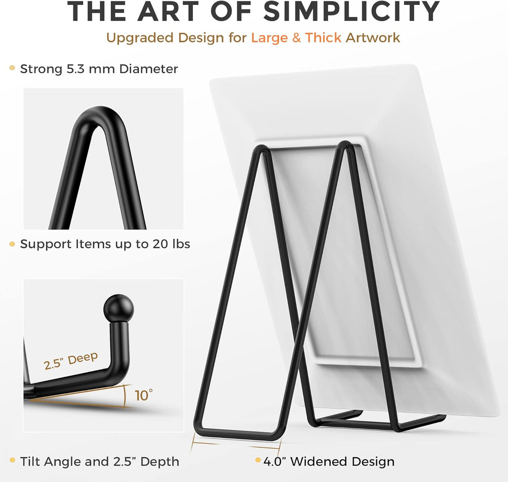 3 Pack 10 Inch Large Plate Stands for Display - Metal Plate Holder Display Stand + Picture Frame Holder Stand + Small Easels for Decorative Plate, Platter, Book, Plaques, Photo, Tabletop Art