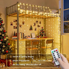 200 LED Christmas Curtain Lights for Bedroom, Warm White Hanging Curtain String Lights Indoor, USB Plug in Christmas Twinkle Lights with Remote for Wall Backdrop Wedding Party Decor