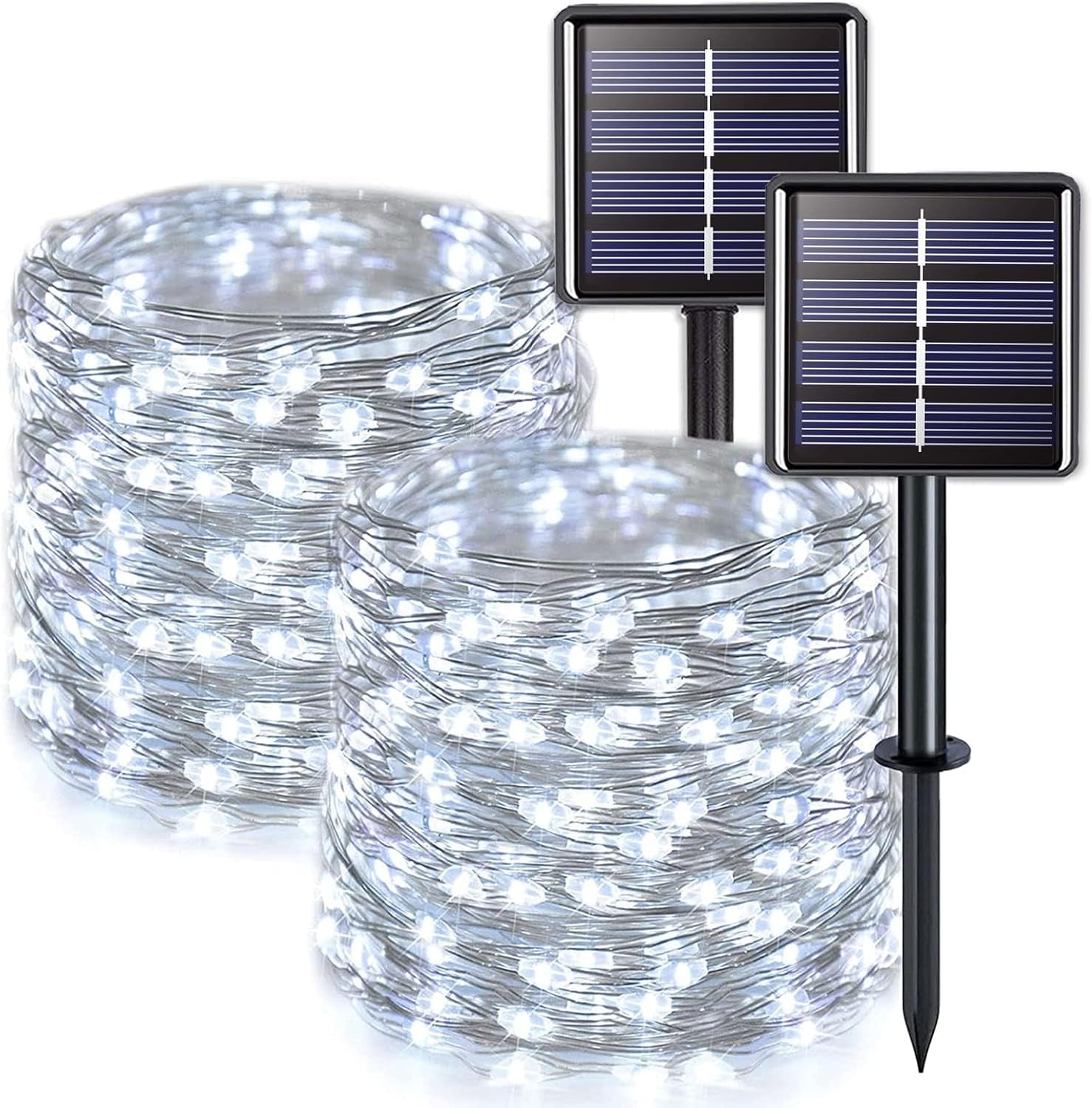 2 Pack Solar String Lights Outdoor Waterproof, Each 33FT 100 LED Solar Christmas Lights Outdoor, 8 Modes White Fairy Light for outside Yard Tree Patio Garden Wedding Christmas Decorations