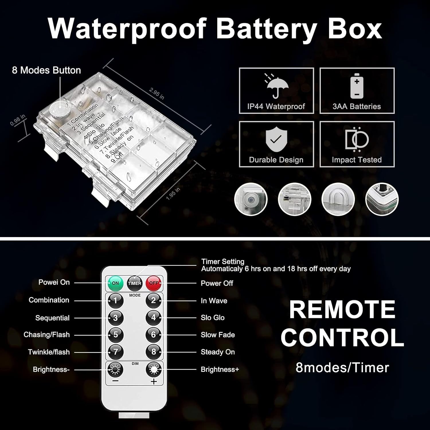 100 LED Christmas Lights Battery Operated Rope Lights Outdoor Waterproof, 33 Ft 8 Modes Battery Powered String Lights with Remote for Car Tree Christmas Decor (Multicolor)