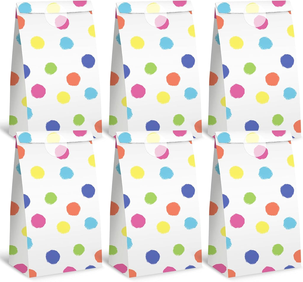 24 Pack Party Favor Bags with Stickers, 4.7" X 3.1" X 8.7" Bulk Goodie Treat Gift Bags for Weddings Baby Showers Birthdays Craft Supplies (Polka Dot)