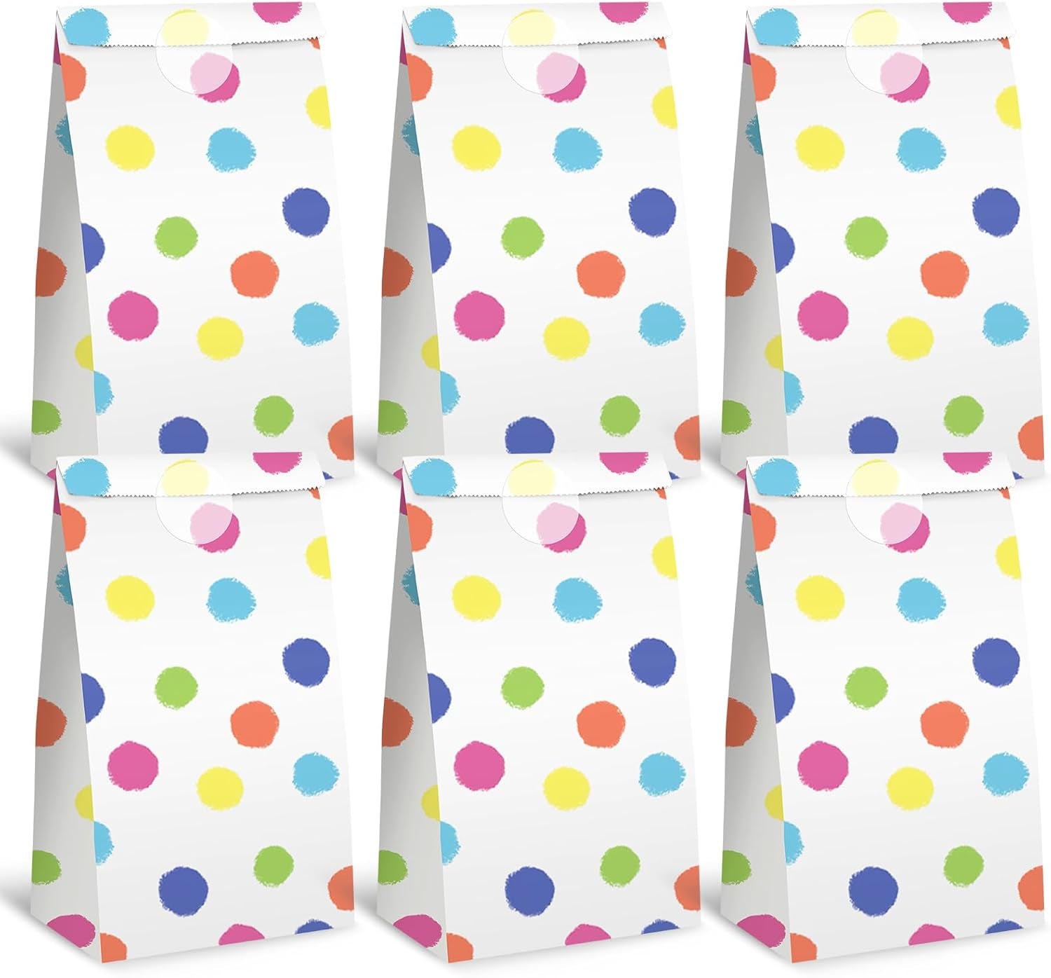 24 Pack Party Favor Bags with Stickers, 4.7" X 3.1" X 8.7" Bulk Goodie Treat Gift Bags for Weddings Baby Showers Birthdays Craft Supplies (Polka Dot)