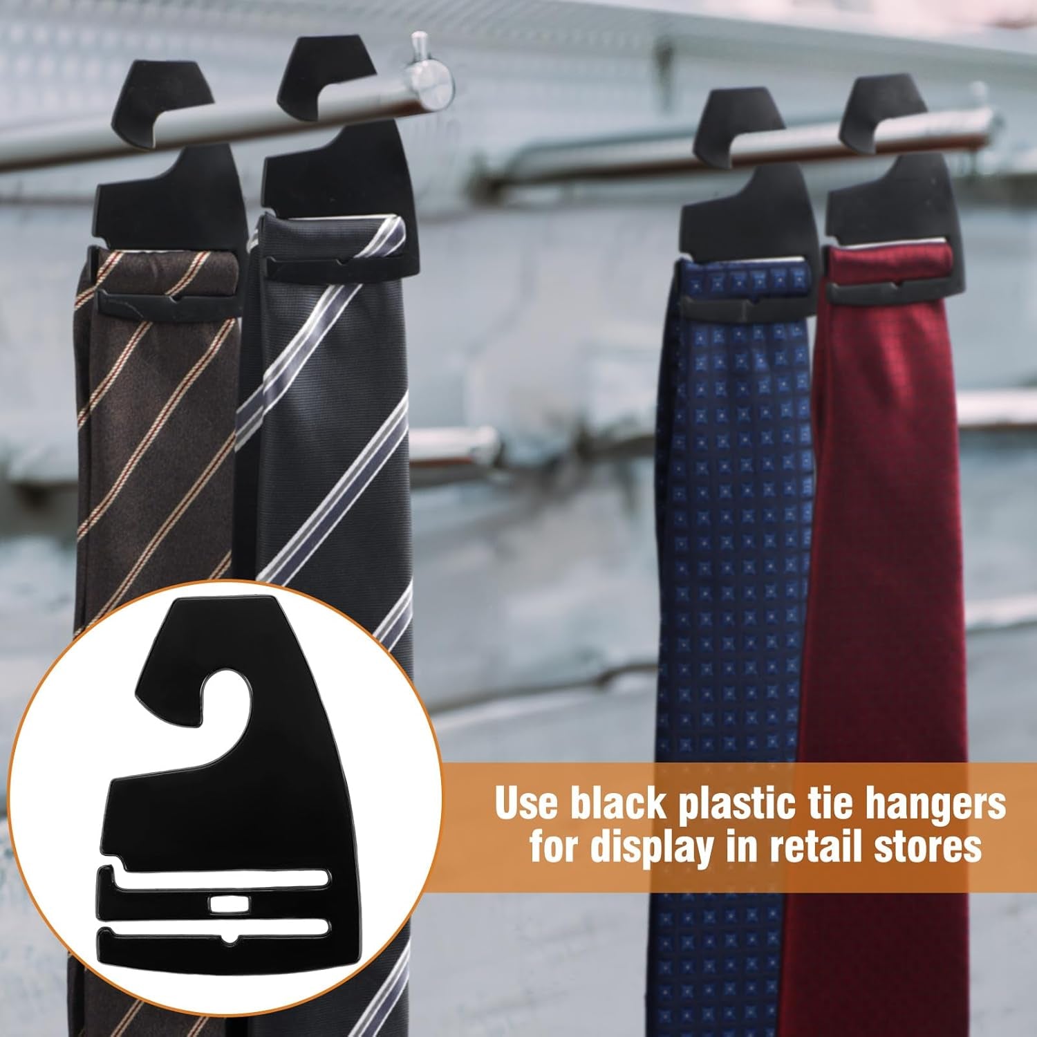 100 Pcs Tie Hangers, Plastic Neck Tie Holders for Display, Black Necktie Hook Hangers for Men Retail Closet, 2.8 X 2 Inches