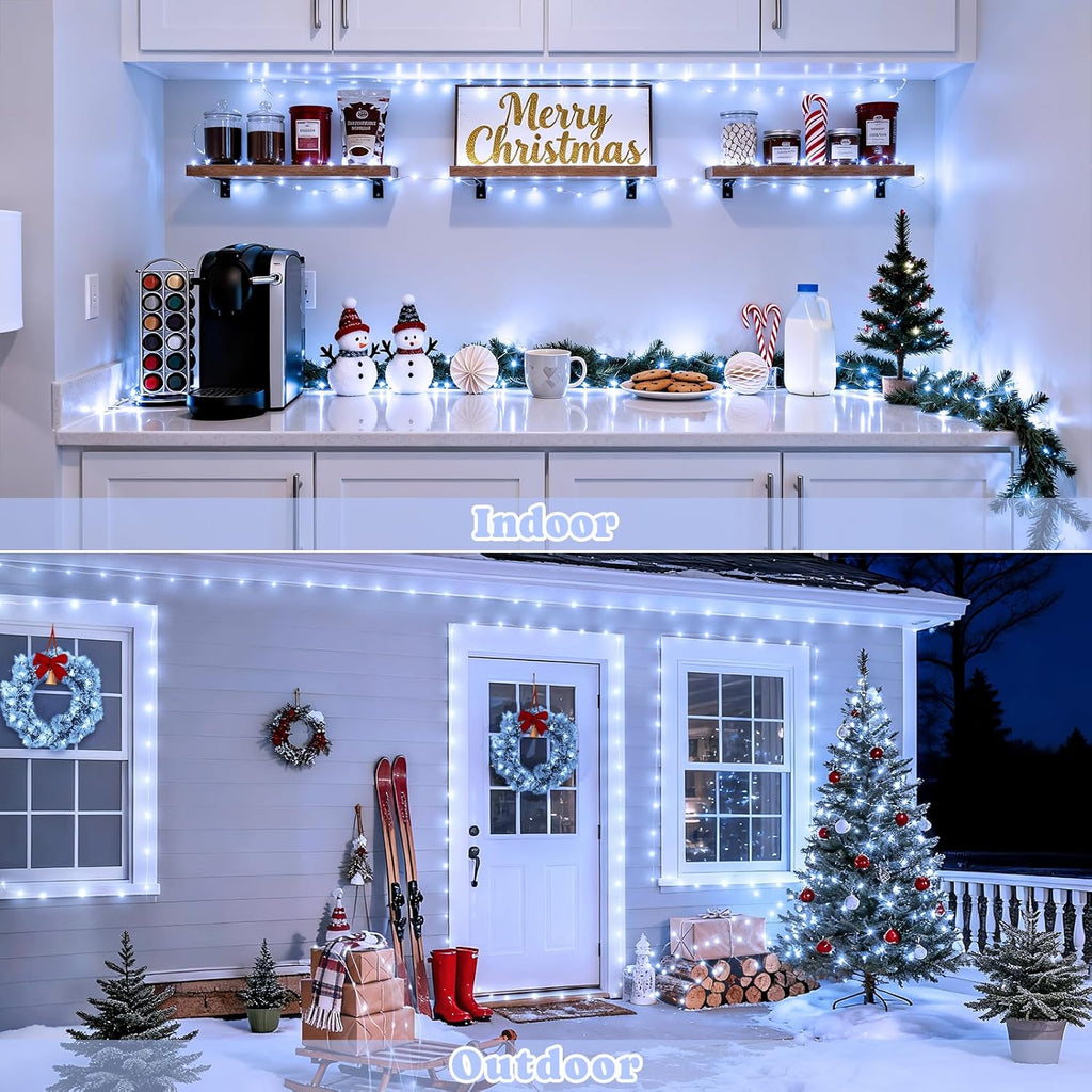 2 Pack White Fairy Lights Battery Operated, Total 200 LED 66Ft Twinkle Lights with Remote, 8 Mode White String Lights for Bedroom Ceiling Centerpiece Tree Indoor Outdoor Decor