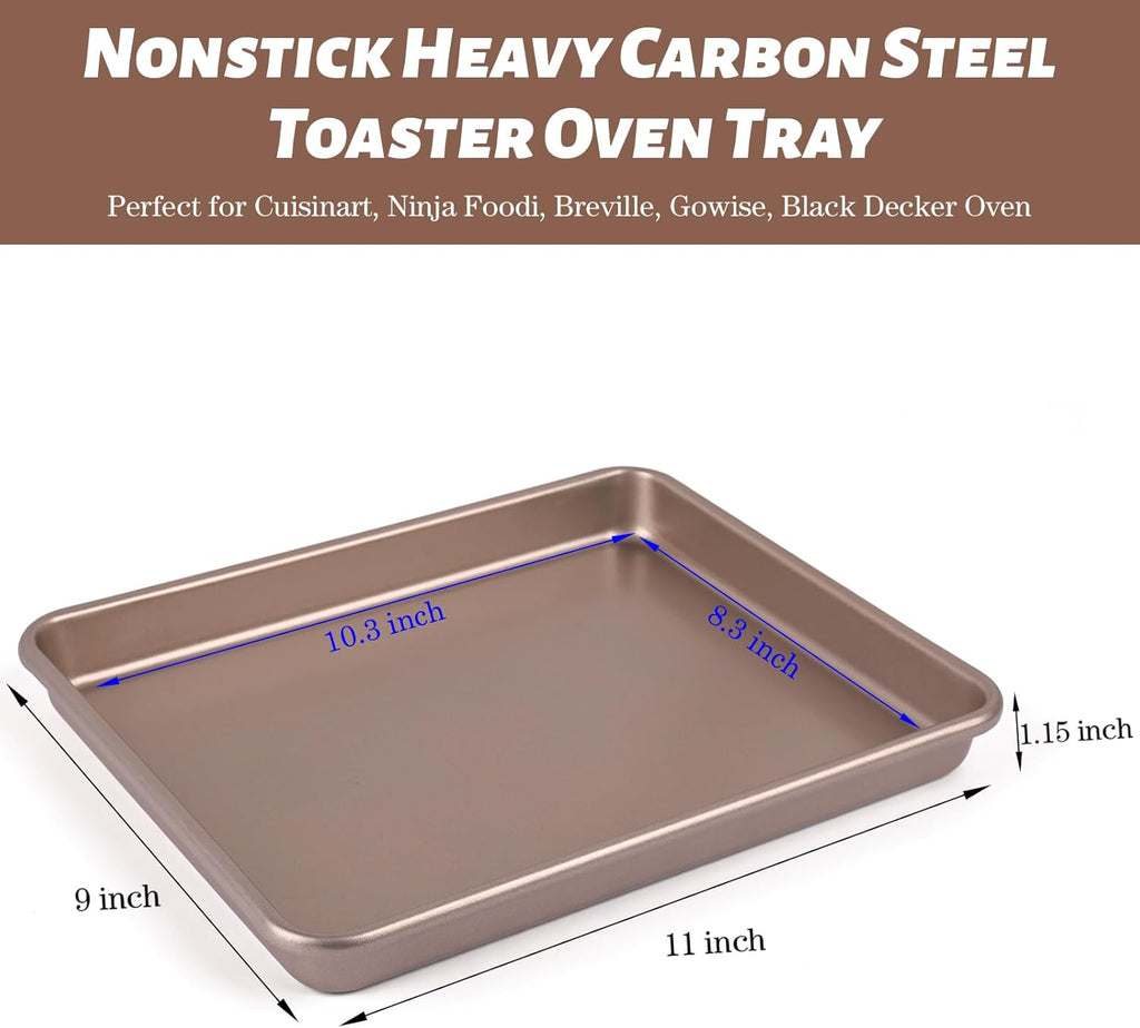 11 Inch Air Fryer Toaster Oven Tray, Set of 2 Nonstick Heavy Carbon Steel Toaster Cookie Sheets Baking Pan