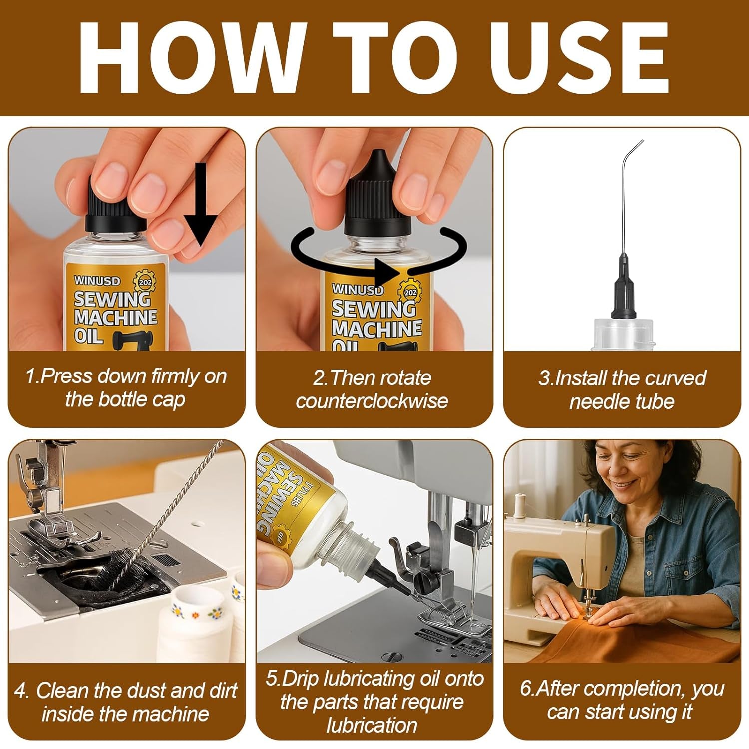 2OZ Sewing Machine Oil, 4Pcs Sewing Machine Accessories Lubricant Kit for Moving Parts of Manual or Electric Sewing Machines with Needle Tip, Double Head Brush and Towel, Clear Light Machine Oil