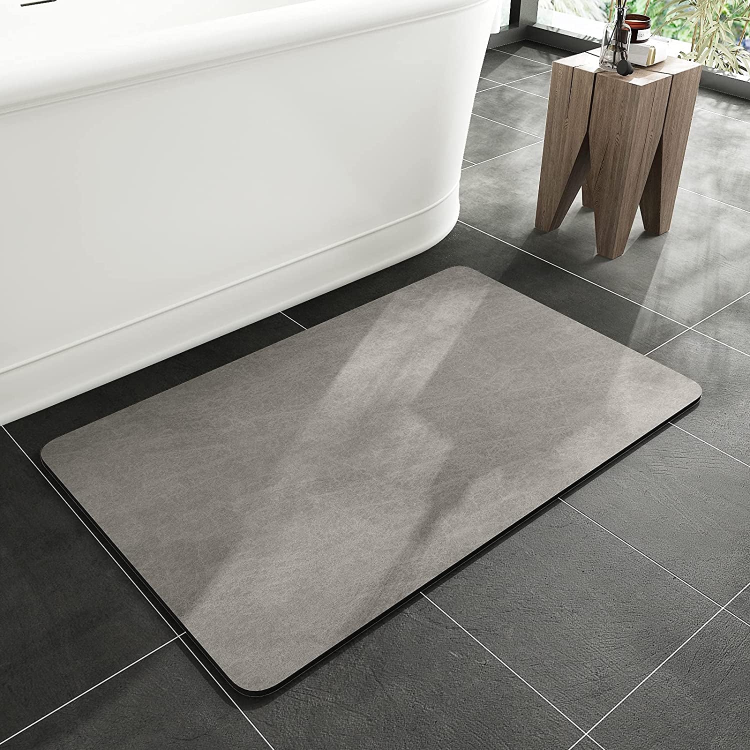 -Bath Mat-Rubber Backing Non Slipthin Bathroom Rugs Fit under Door- Quick Dry Absorbent Faux Suede Surface Grey Bathroom Floor Mats-Shower Rug for in Front of Bathtub Shower Gray 16X24