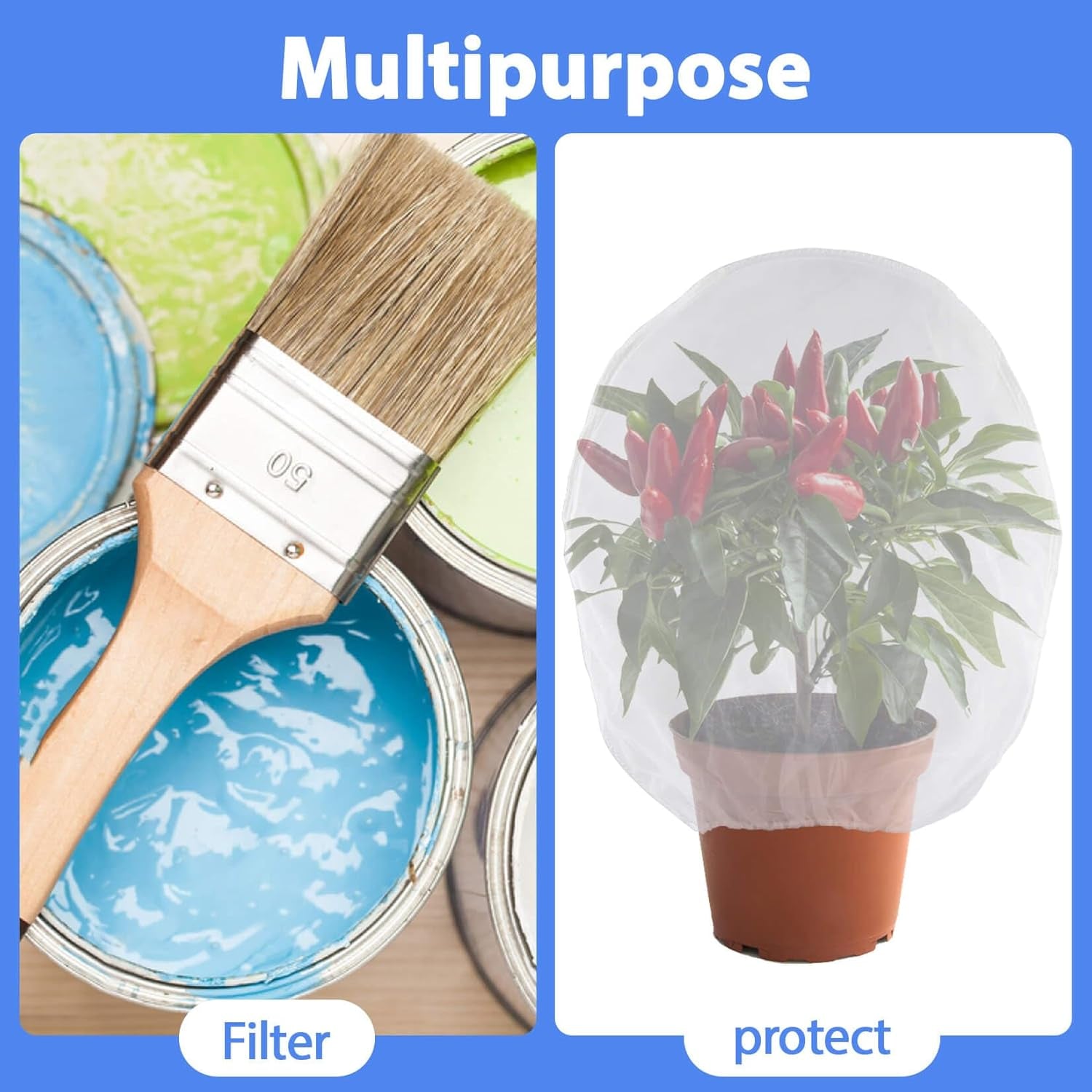 10PCS Paint Strainer Bag - 5 Gallon Paint Filter Strainer Bucket with Elastic Drawstring Top Opening Nylon Mesh Filter White Fine Mesh Bag for Gardening