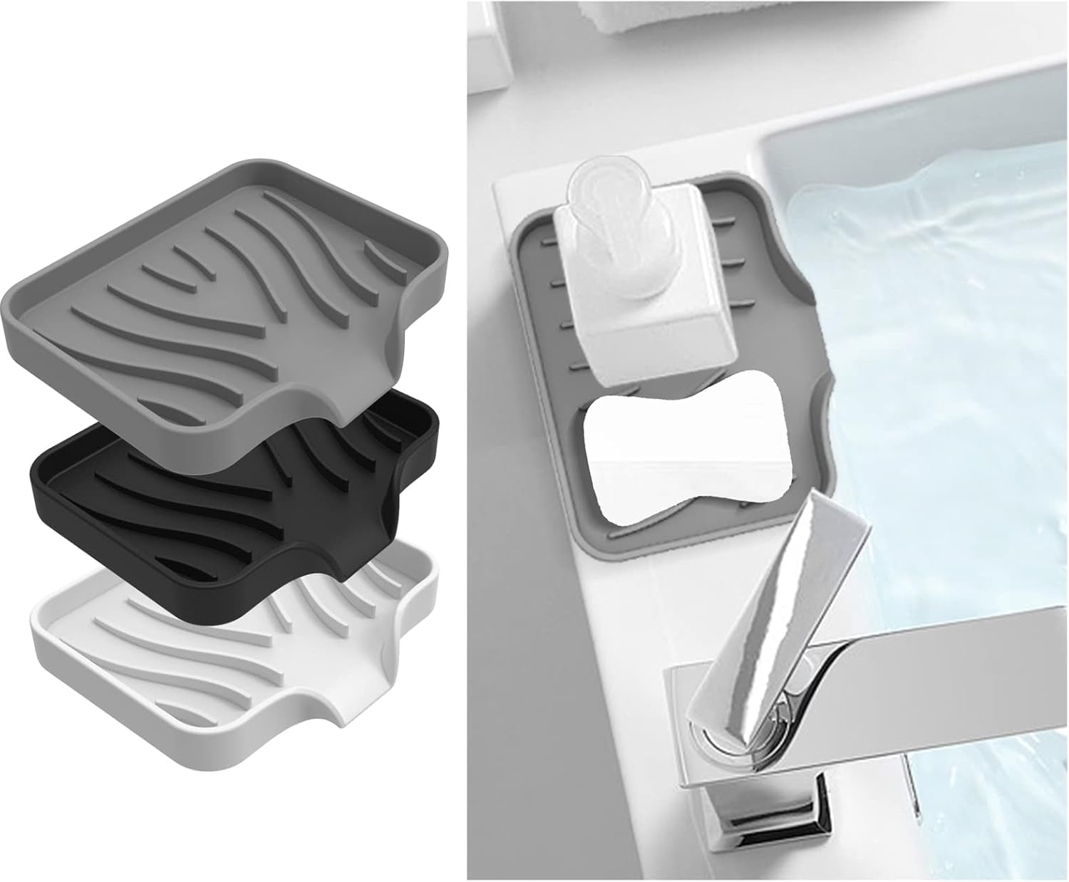 3 Pack Bar Soap Holder, Soap Dish for Shower, Easy to Clean, Soft Silicone Soap Holder, Self Draining Waterfall Soap Holder/Tray/Saver for Bathroom, Kitchen, Bathtub, Keep Soap Dry, Extend Soap Life