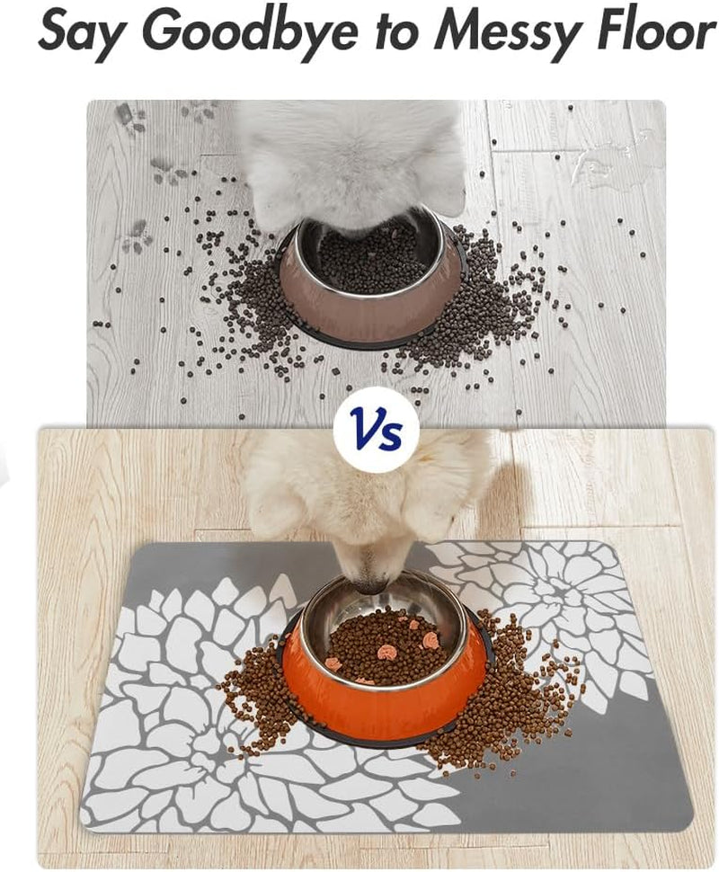-Pet Feeding Mat-Absorbent Floral Cat&Dog Food Mat-Dog Mat for Food and Water Bowl-No Watermark Quick Dry Dog Water Dispenser Mat Pet Placemat-Pet Supplies & Accessories1219 Grey