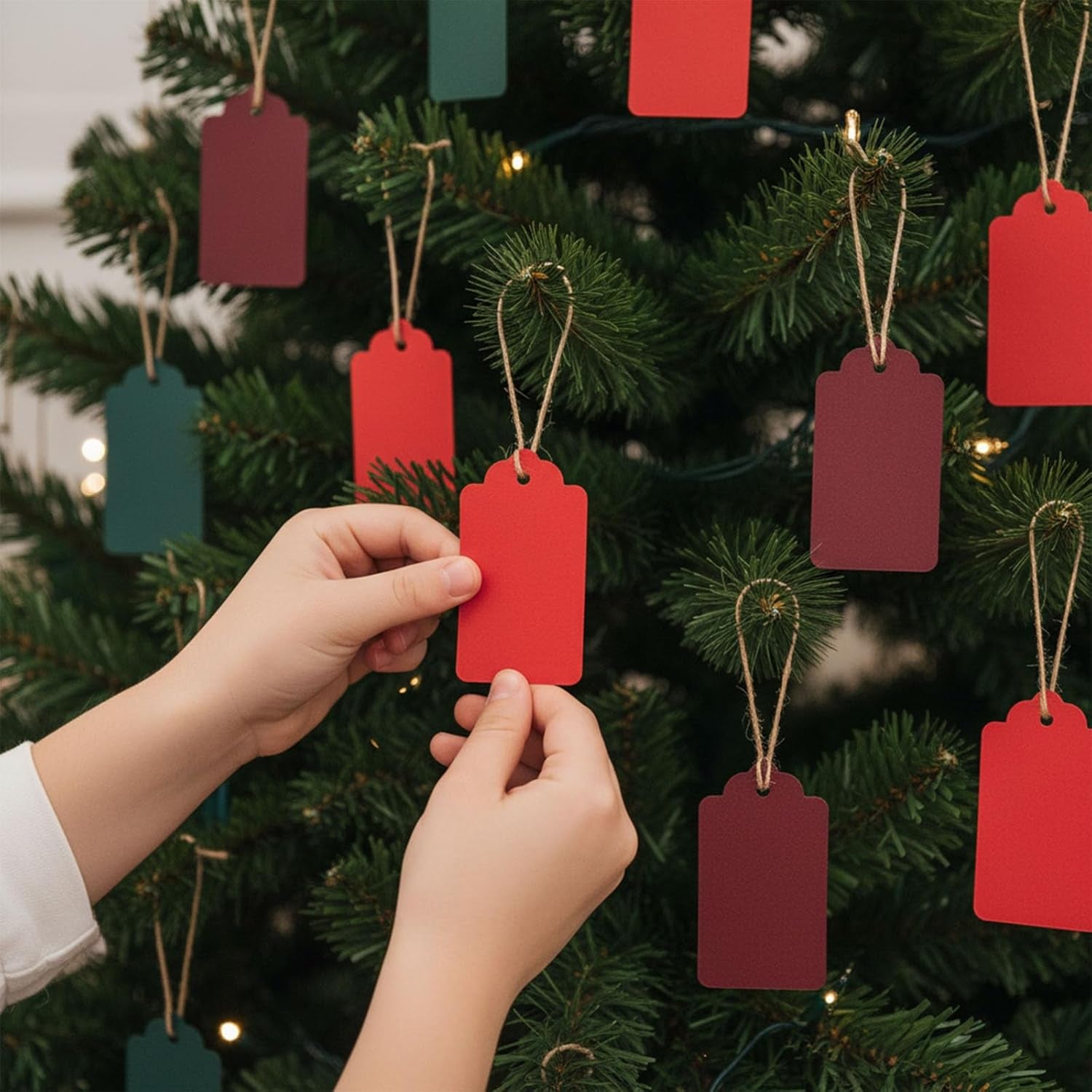 150PCS Christmas Gift Tags 1.6X2.8 Inch Christmas Name Tags with String Small Red Green Paper Gift Santa Labels for Holiday Party Decorations Presents