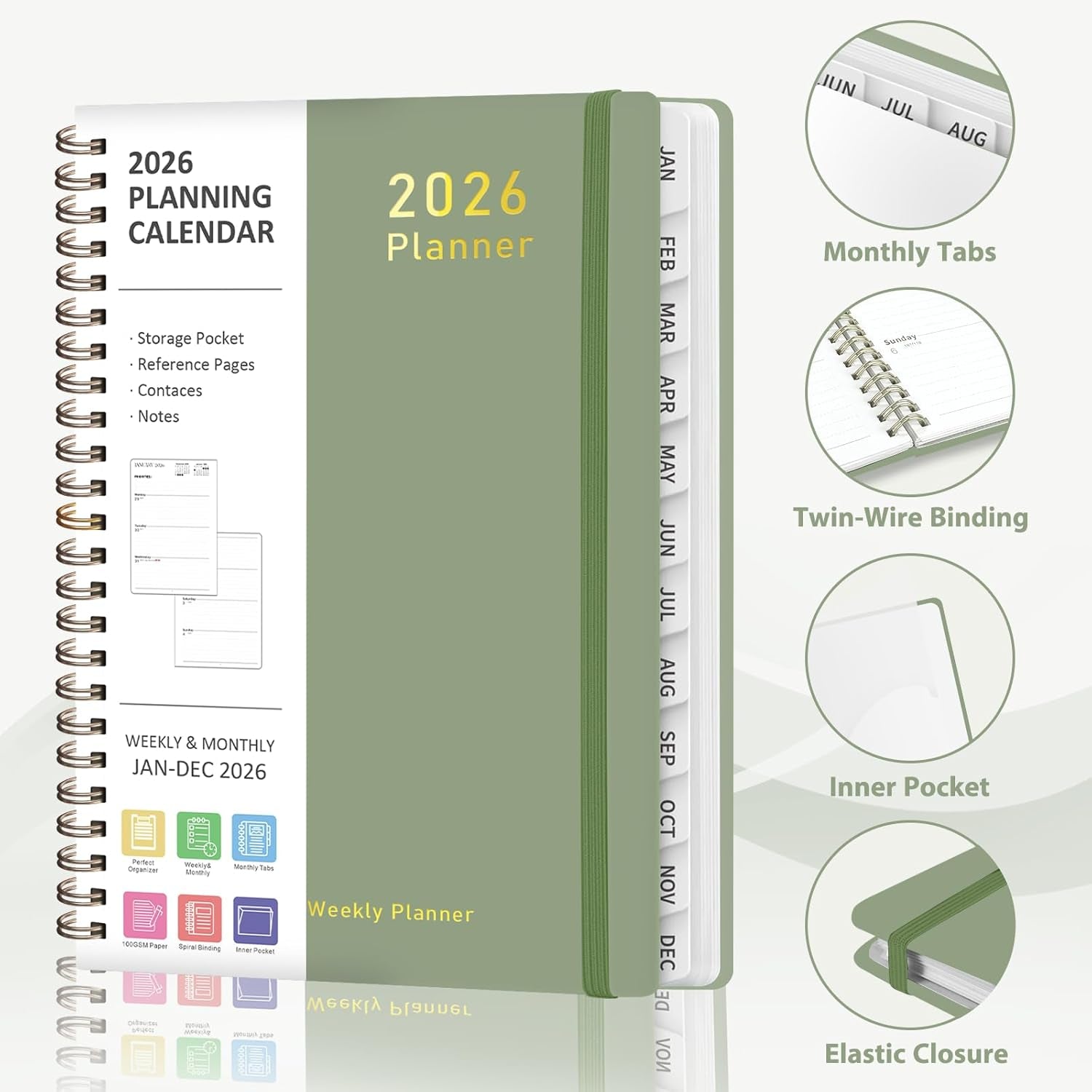 2026 Planner, Weekly and Monthly Calendar Academic Planner, Jan 2026 - Dec 2026, Planning Agenda Book for Desk Accessories and School Supplies - A5 (6.3'' X 8.5'')