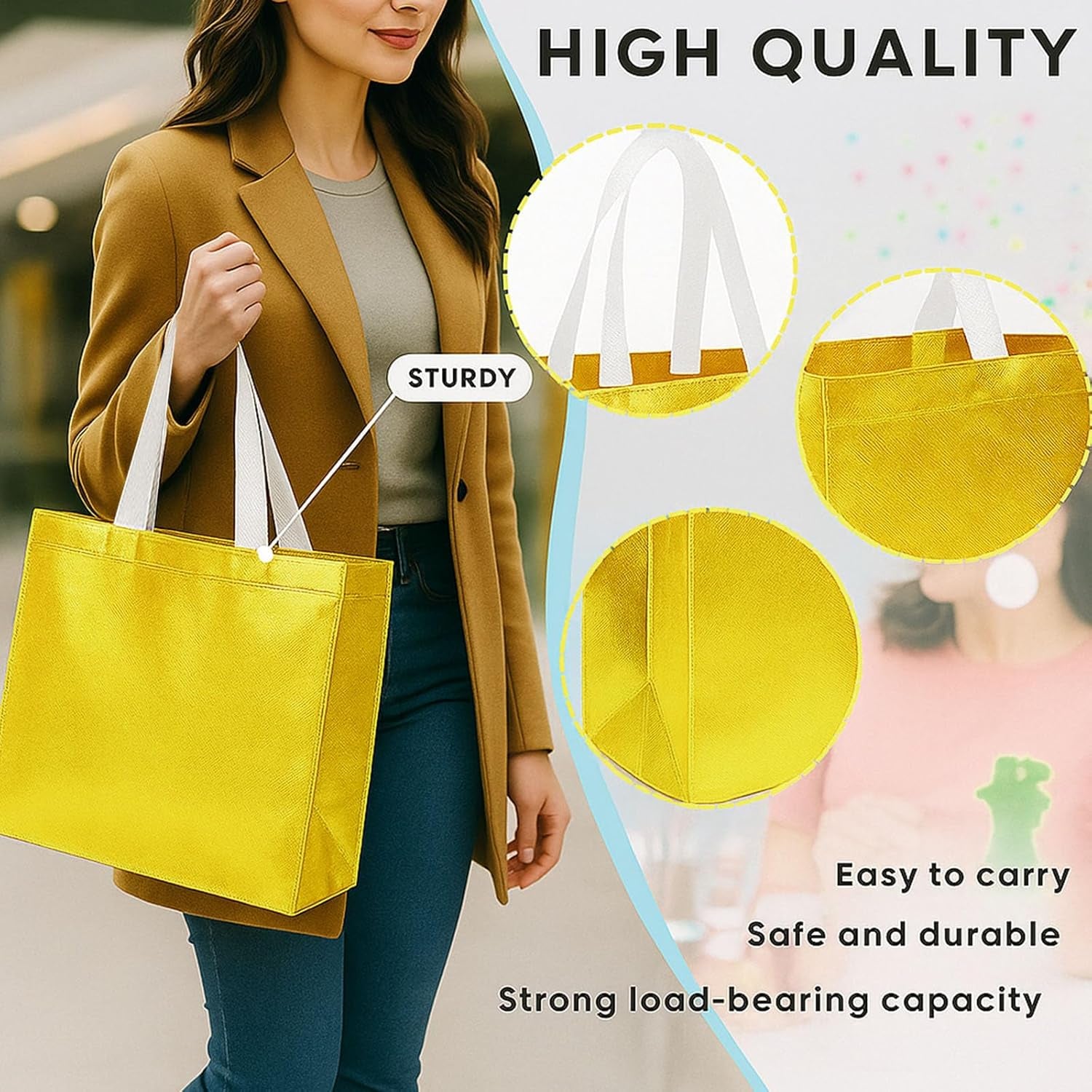 15PCS Reusable Gift Bags with Handles, 12.6 X 5 X 11, Gold, Bulk, Large Party Favor Bags for Birthday, Wedding