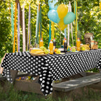 1 Piece Black Polka Dot Rectangle Tablecloth - 54X72" Decorative & Stain Resistant Table Cloth with Polka Dot Pattern, Table Cover for Halloween, Dining, Buffet, Wedding, Camping, Party