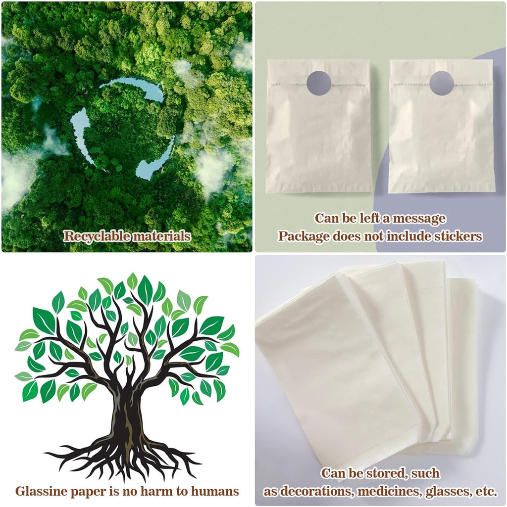 100 Glassine Wax Papper Bags - Glassine Envelopes Wax Paper Sandwich Food French Fry Bags Individual Cookie Sleeves Cake Slices Soap Bars Packaging Treat Bags Desserts Baked Goods Wrappers Bag