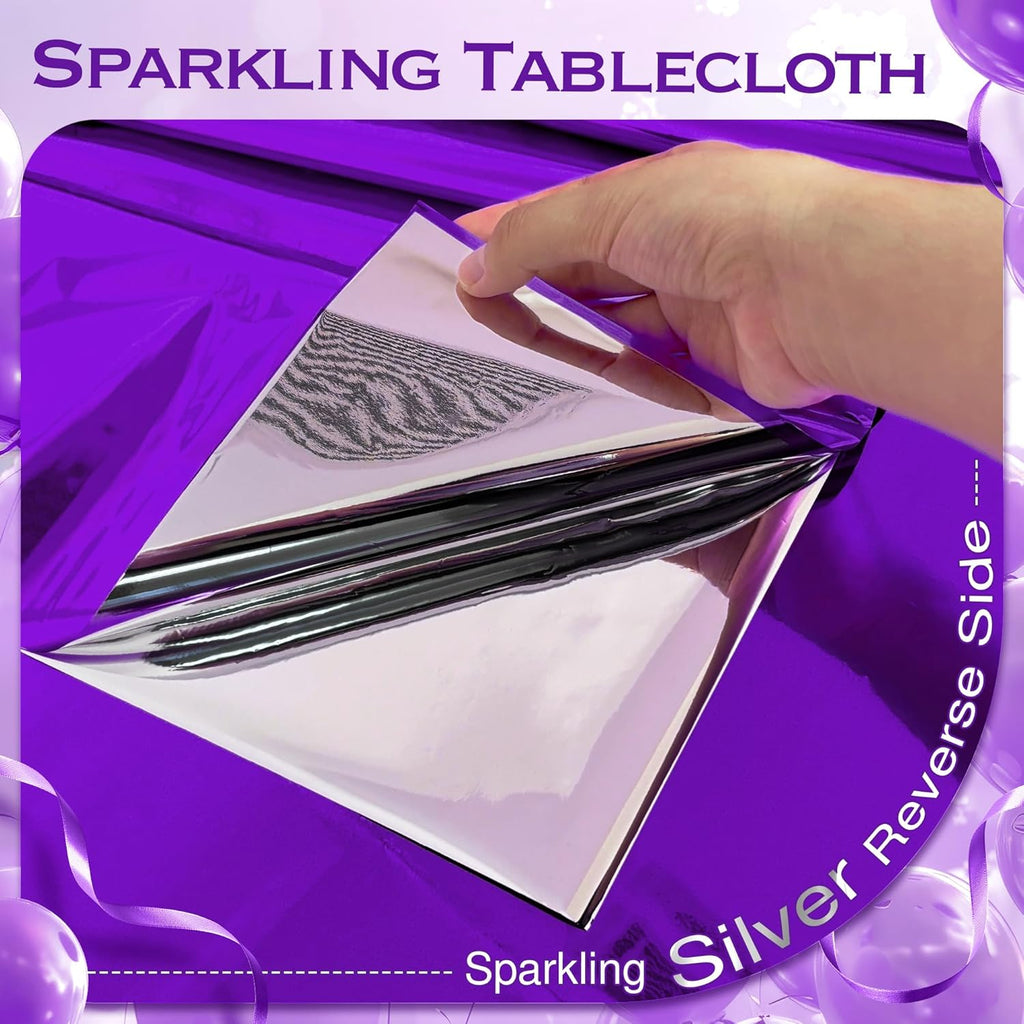 1 Piece Purple Foil Tablecloth 54 * 72Inch Lavender Plastic Birthday Party Table Cloths Disposable Waterproof Table Cover for Halloween Bridal Shower Wedding Anniversary Baby Shower Elegant Supplies