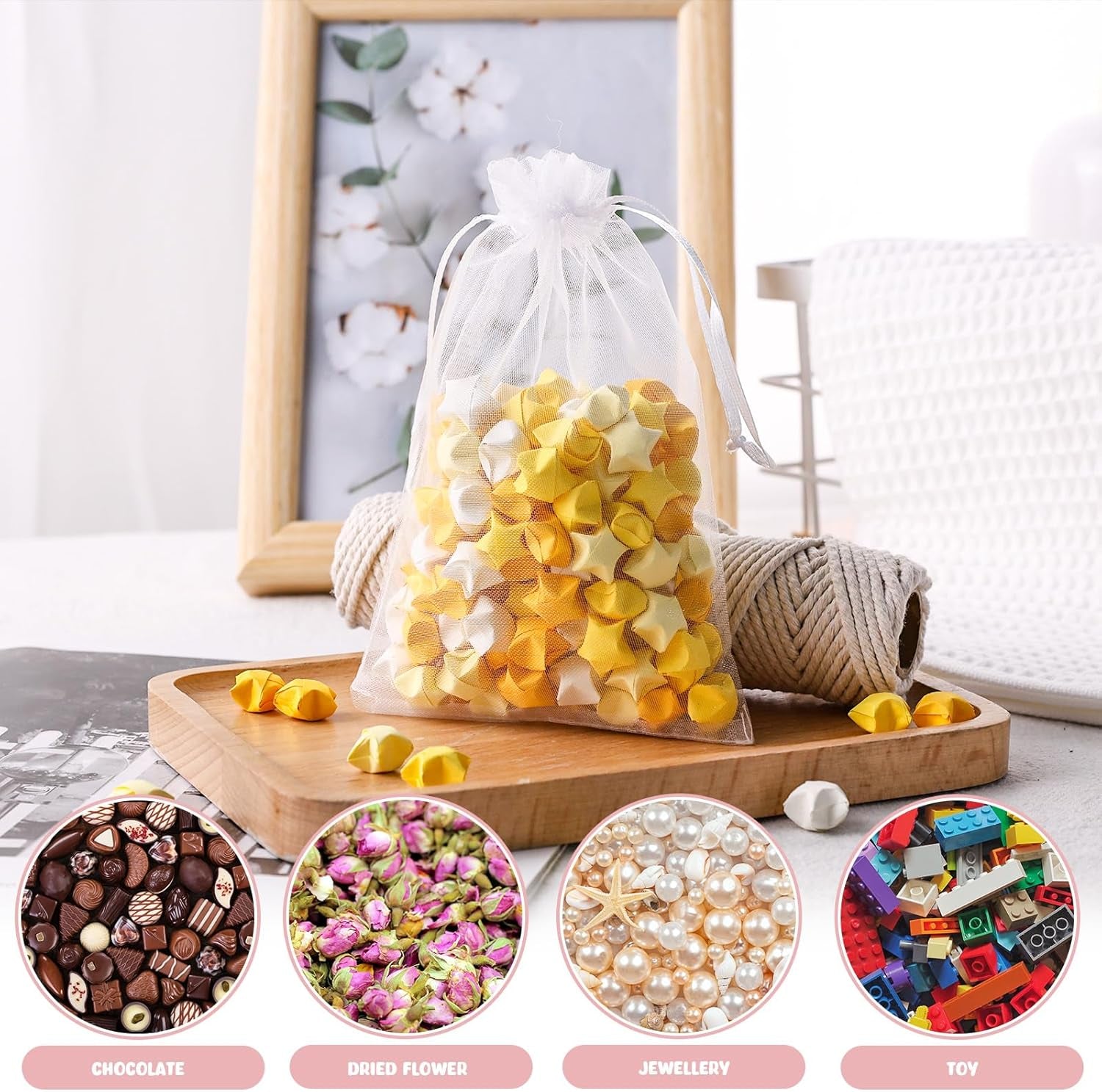 120PCS Organza Bags with Drawstring, White Sheer Gift Pouch Candy Bags for Christmas Party Favors 4 X 6 Inch