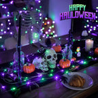 2 Pack Purple and Green Halloween Lights, Each 33FT 100 LED Solar Halloween Lights Outdoor, Waterproof Solar Fairy Light for outside Patio Yard Tree Decorations