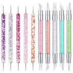 10PCS Nail Art Gel Carving Pen Acrylic Dotting Pen Rhinestone Handle Double-Ended Silicone Brushes for Design Nail Foil Carving Drawing and 3D Effect Shaping Drawing Dotting Tools