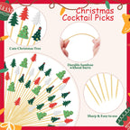 100 Christmas Tree Cocktail Picks, 4.7" Long Christmas Toothpicks for Appetizers, Bamboo Decorative Xmas Skewers Wood Sandwich Fruit Food Sticks for Christmas Party Supplies Charcuterie Accessories