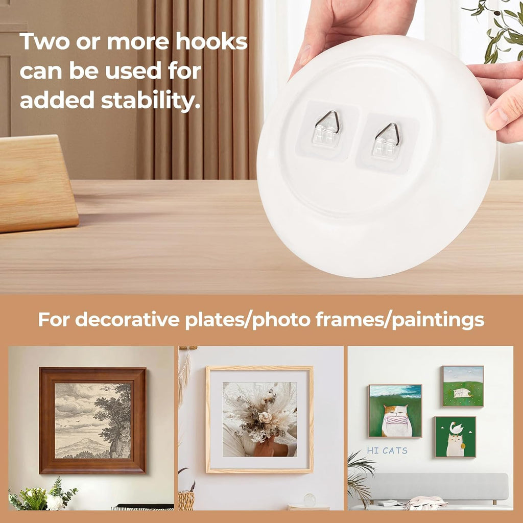 10 Pack Invisible Vertical Plate Hangers, 2.3 Inch Adhesive Plastic Hooks for Hanging Decorative Plates, Wall Art, and Small Artwork