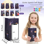24 Pack Party Favor Bags with Stickers, 4.7" X 3.1" X 8.7" Outer Space Theme Goodie Treat Bags Bulk for Kids Birthday School Events Gift Packaging Supplies