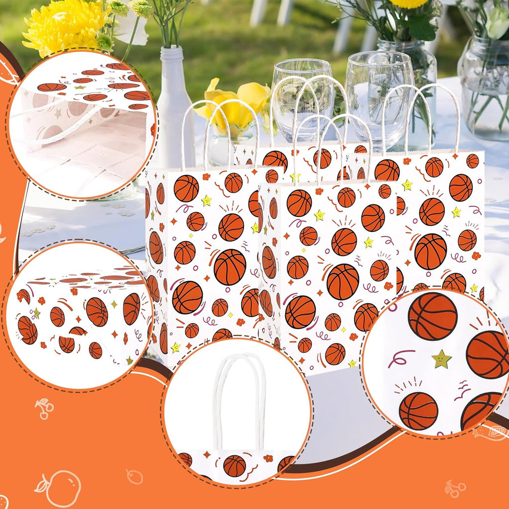 16 Pack Gift Bags, 5.5" X 2.8" X 8" Basketball Party Favor Bags with Handles for Sports Theme Birthday Party Supplies