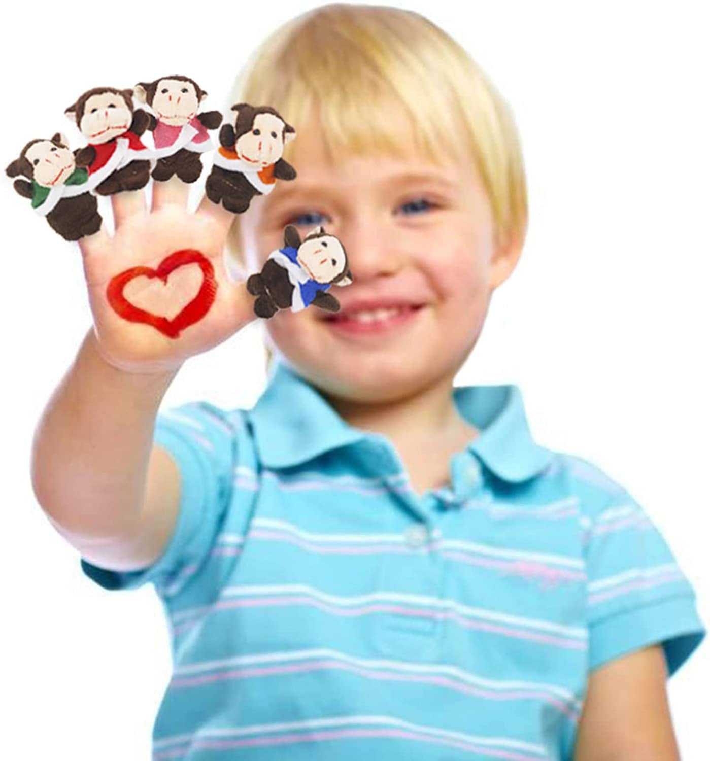 12Pcs Plush Monkeys Ducks Finger Puppets Set for Toddlers with Animals Hand Puppets