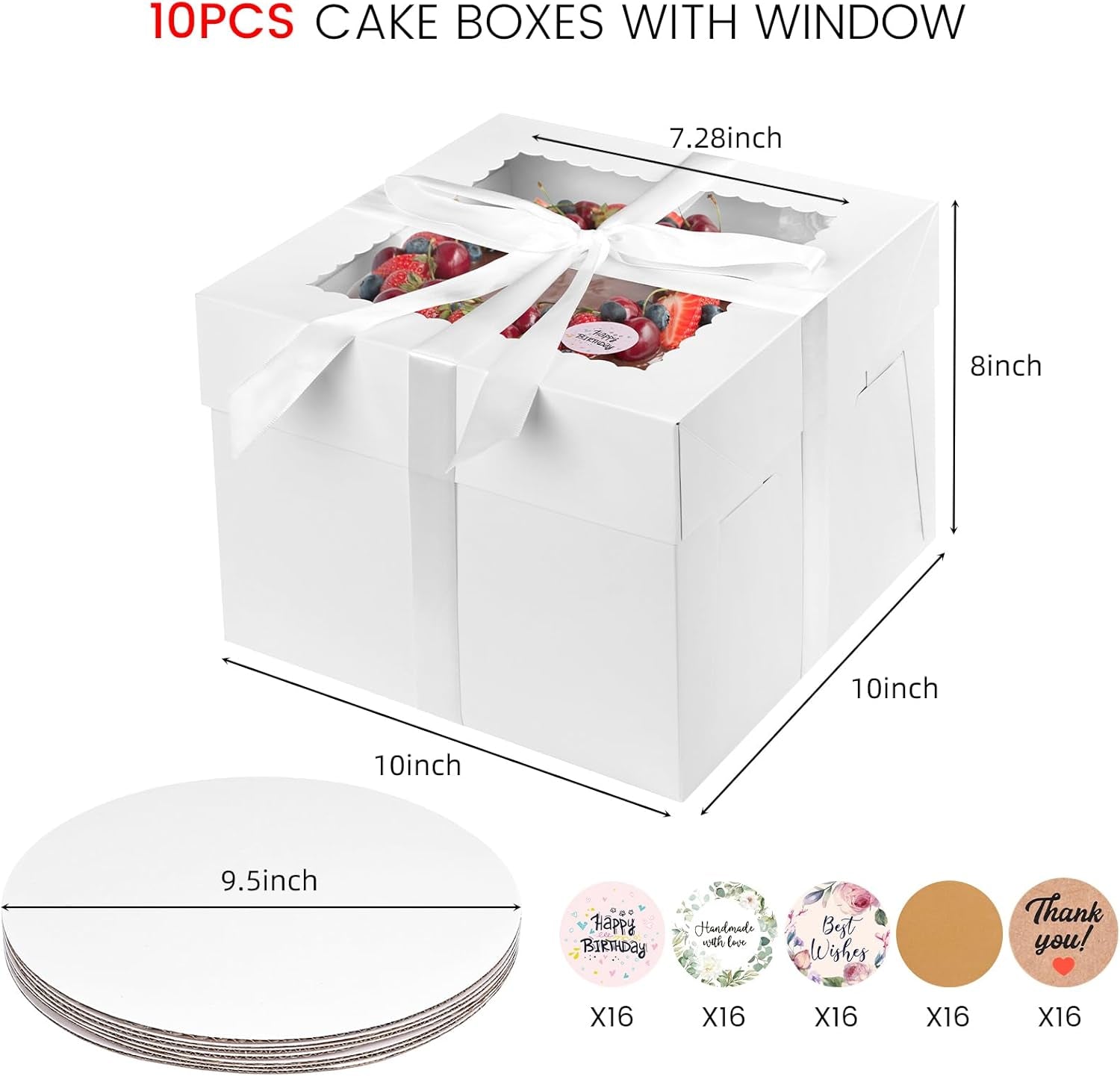 2 Pack Cake Boxes, 10X10X8 Inches Cake Containers with Window, White Bakery Boxes with Lids for Birthday Party Wedding