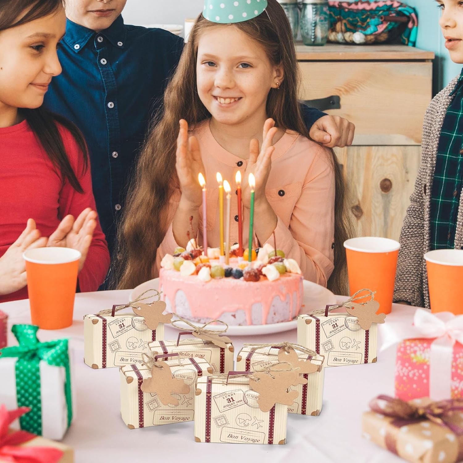 120PCS Mini Suitcase Party Favor Box,Suitcase Favor Boxes, Vintage Kraft Paper with Tags for Wedding/Travel Themed Party/Bridal Shower Decoration