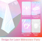 2 Pieces Iridescence White Tablecloth, 40 X 108“ Disposable Shiny Laser Table Cloth, Glitter Plastic Tablecloths, Holographic Iridescent Table Cover for Party Decoration, Wedding and Banquet