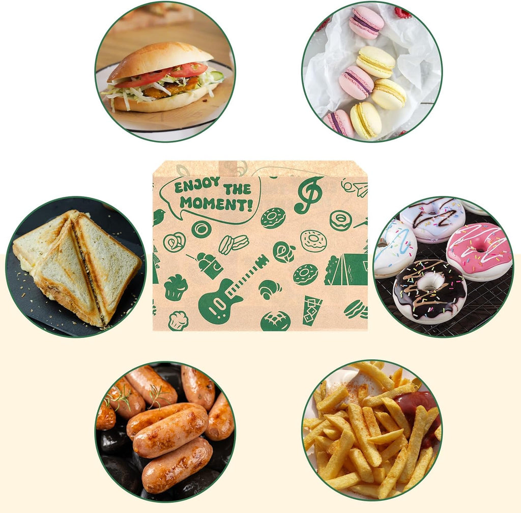 150PCS Paper Sandwich Bags, 8.1"X6.6" Small Greaseproof Snack Bags for Picnics, Food Storage, Bakery, Donuts