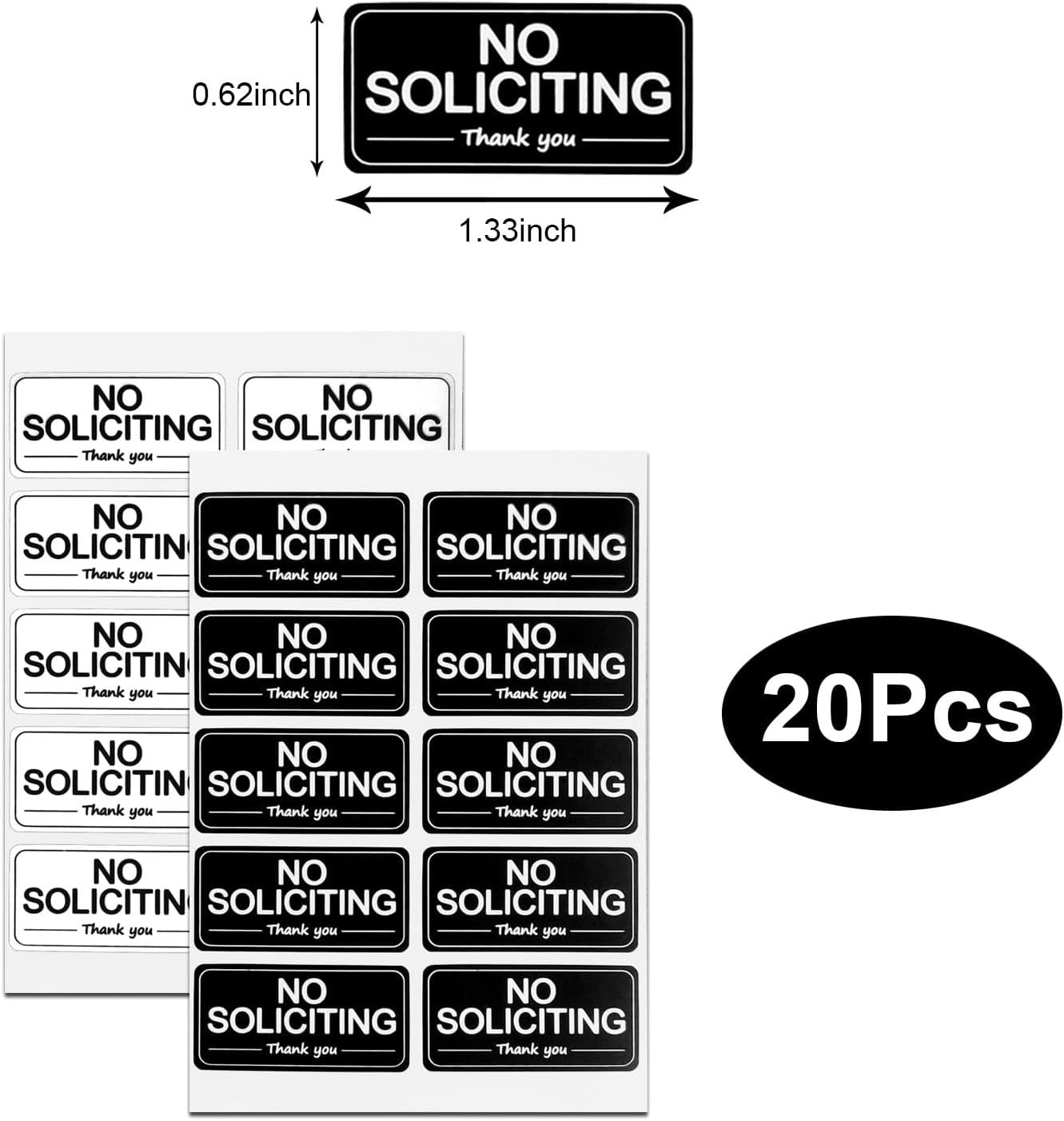 20 Pcs Small No Soliciting Sign for House, 1X0.5 Inches Compatible with Most Doorbells,Weatherproof and Sturdy - No Solicitation Sticker for Front Door, Wall, Window (10 Black and 10 White)