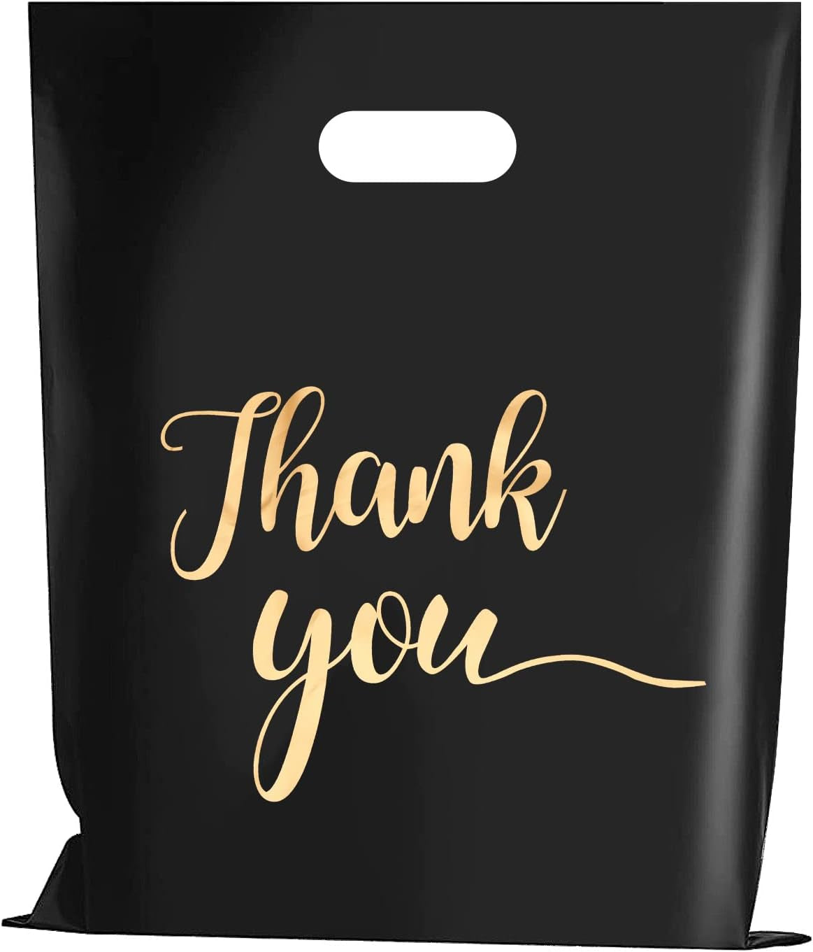 100 Pcs Thank You Merchandise Bags for Small Business, 2.36Mil Thickness 12X15 Inch Plastic Retail Shopping Bags with Handle for Goodie, Gift, Stores, Boutique, Clothing (Black)