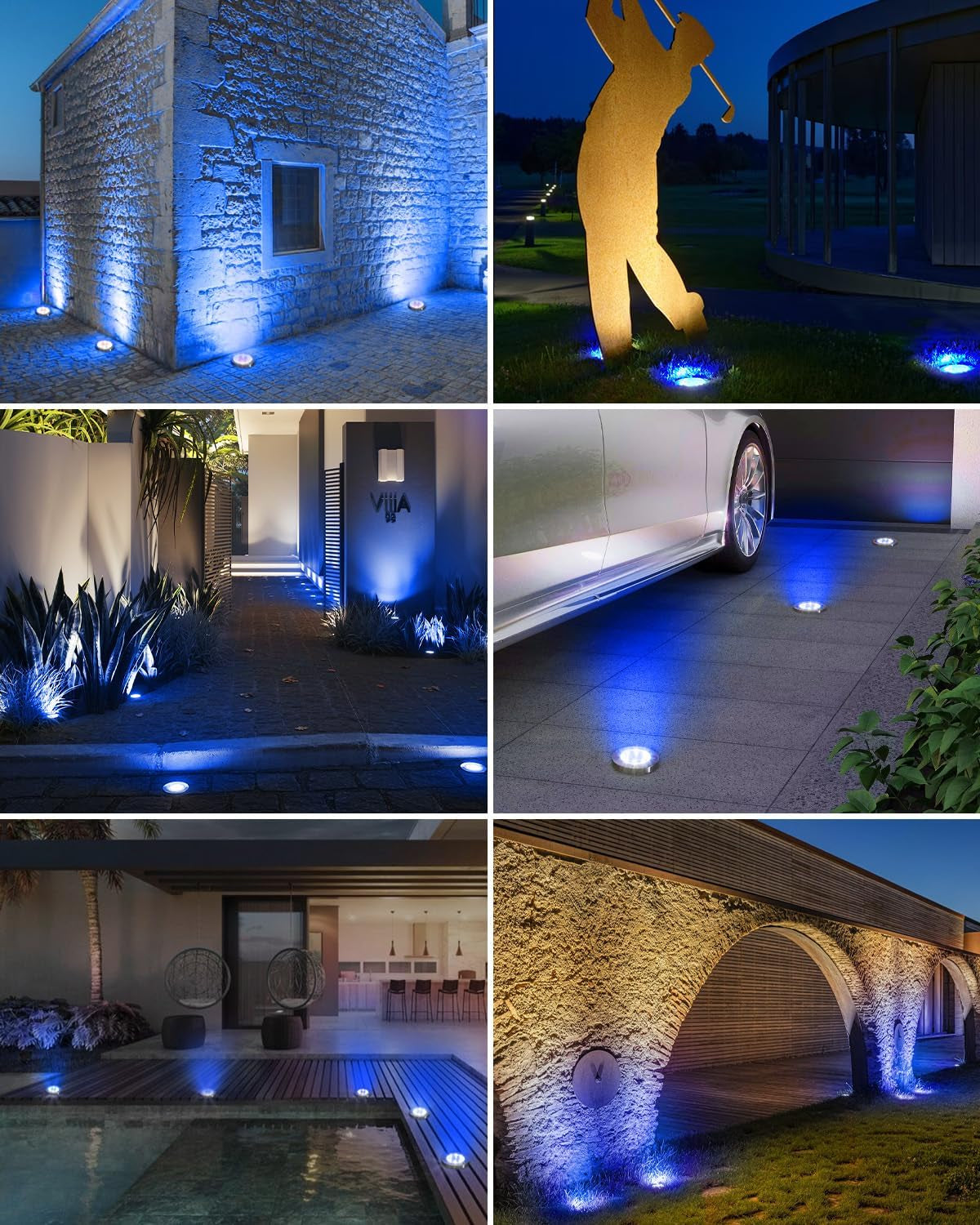 16 Pack Solar Ground Lights Outdoor, 8 LED Solar Disc Lights IP65 Waterproof Flat Light, Pathway Light Solar Powered for Garden Lawn Patio Yard Path Landscape, Blue