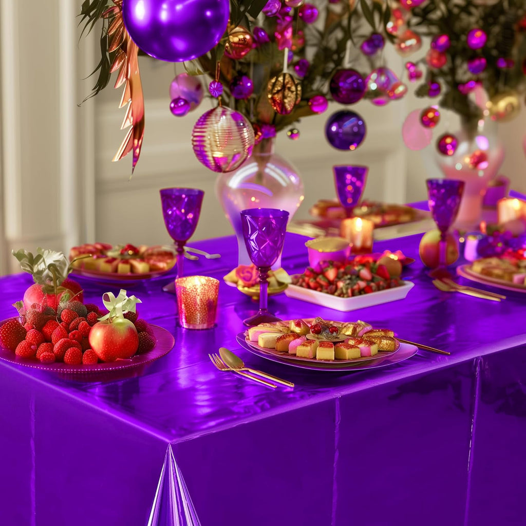 1 Piece Purple Foil Tablecloth 54 * 72Inch Lavender Plastic Birthday Party Table Cloths Disposable Waterproof Table Cover for Halloween Bridal Shower Wedding Anniversary Baby Shower Elegant Supplies