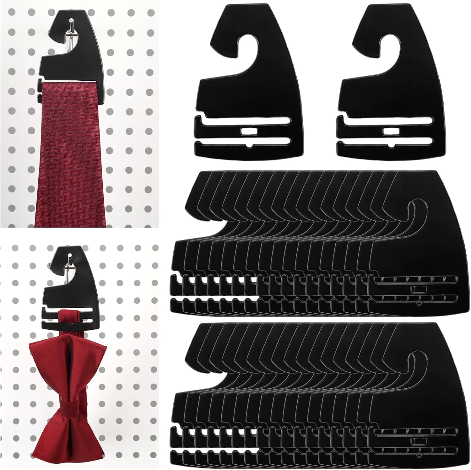 100 Pcs Tie Hangers, Plastic Neck Tie Holders for Display, Black Necktie Hook Hangers for Men Retail Closet, 2.8 X 2 Inches