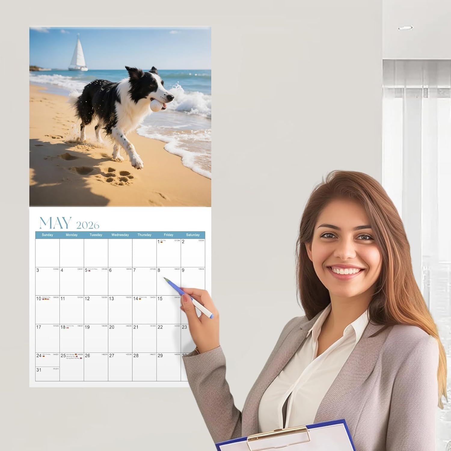 2026 Wall Calendar, Calendar 2026, Border Collies Monthly Wall Calendar (Jan 2026 - Dec 2026) 12" X 24" Opened, Hanging Calendar Thick Paper for Family Adults Kids Office Home