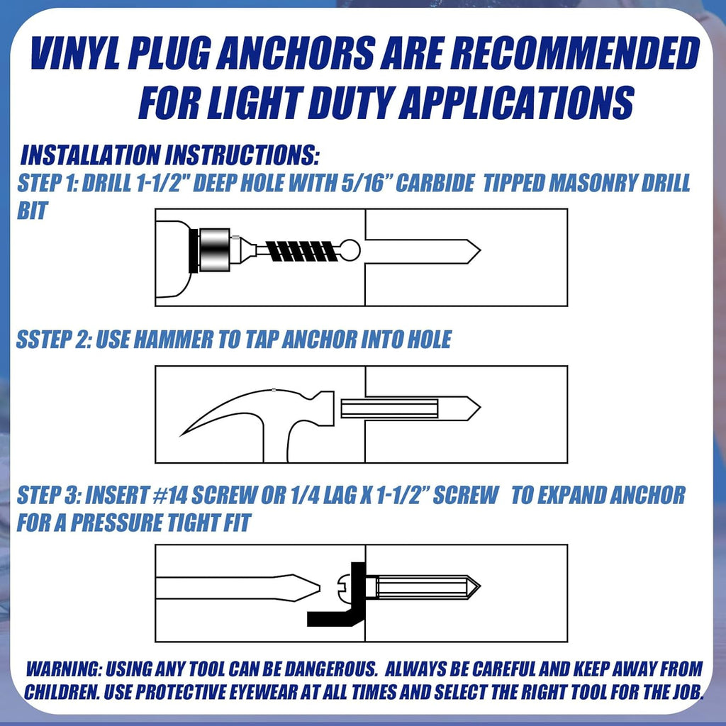 100 Pcs Expanding Plastic Anchors for Concrete 5/16" X 1-1/2" for #14 Screw or 1/4 Lag Screw Blue Anchors Drywall Wall Expansion Pipe for Hollow Walls Tile Cement Bolt Expansion Tube