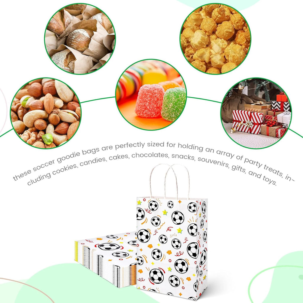 16 Pack Soccer Goodie Bags, 5.5"X2.8"X8" Party Favor Bags with Handles for Kids Birthdays, Sports Theme Decorations, Gift Giving Bulk Supplies