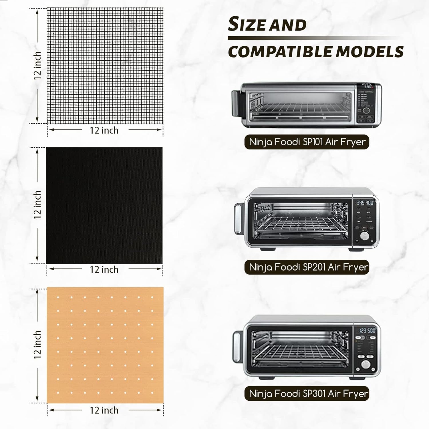 12 Inch 100 Sheets Air Fryer Parchment Paper Squares and 3 PCS Non-Stick Reusable Toaster Oven Mat, for Ninja Foodi Flip SP101/SP201/SP301/SP351, Cuisinart Toaster Oven, Microwave